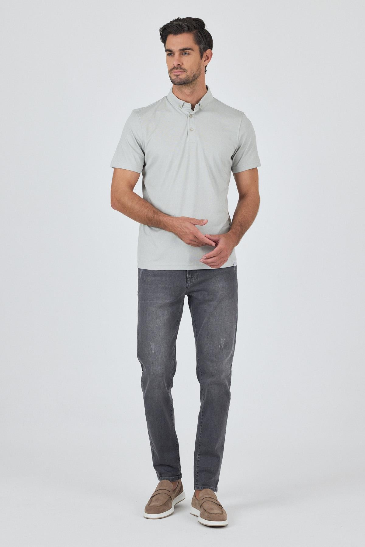 Beyaz Kısa Kol Düz Suprem Polo Yaka Cepsiz Pamuklu Casual Slim Fit Tişört 1011250160
