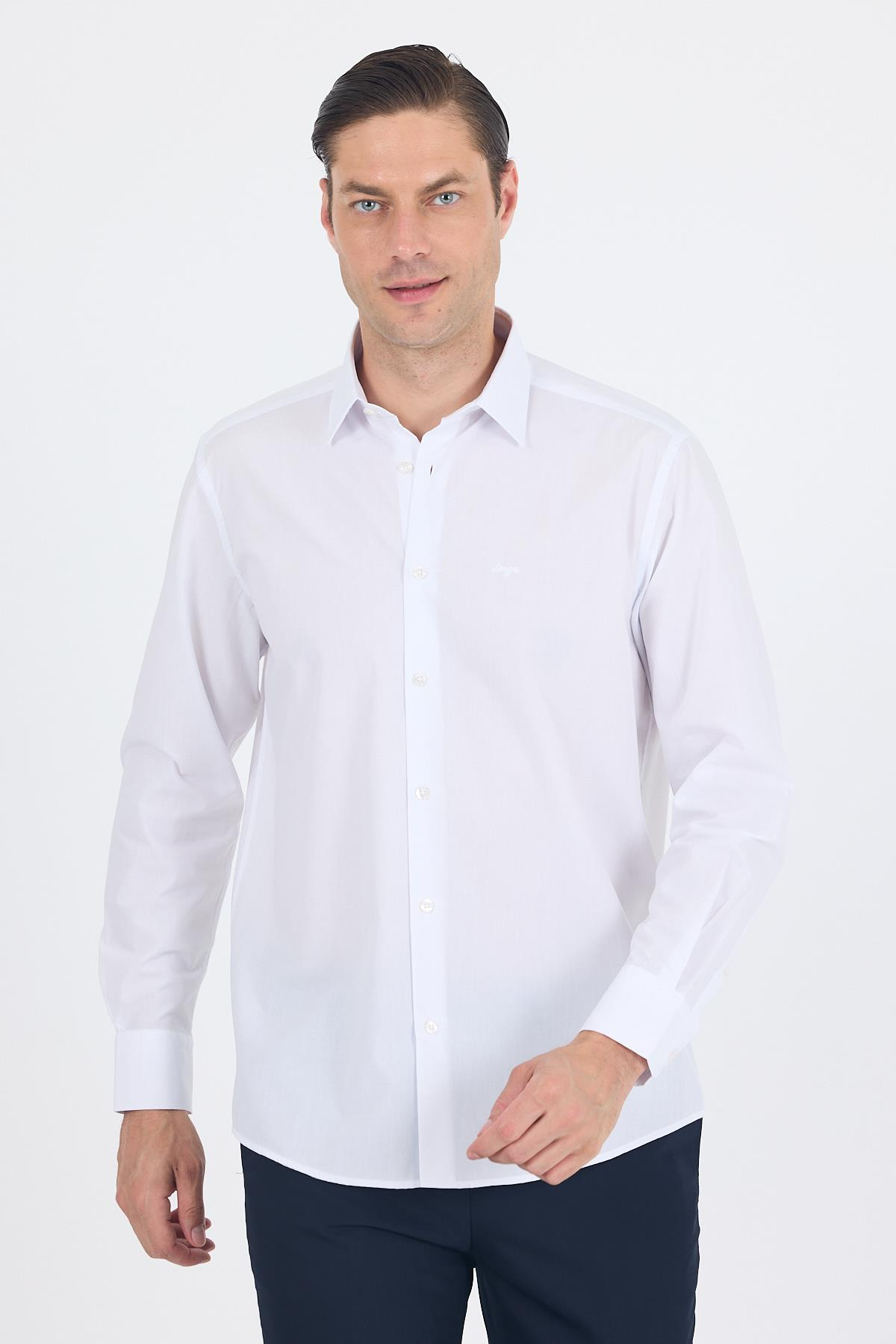 Klasik Yaka Uzun Kol Cepsiz Comfort Fit Classic Pamuklu Gömlek Gömlek 1004250287