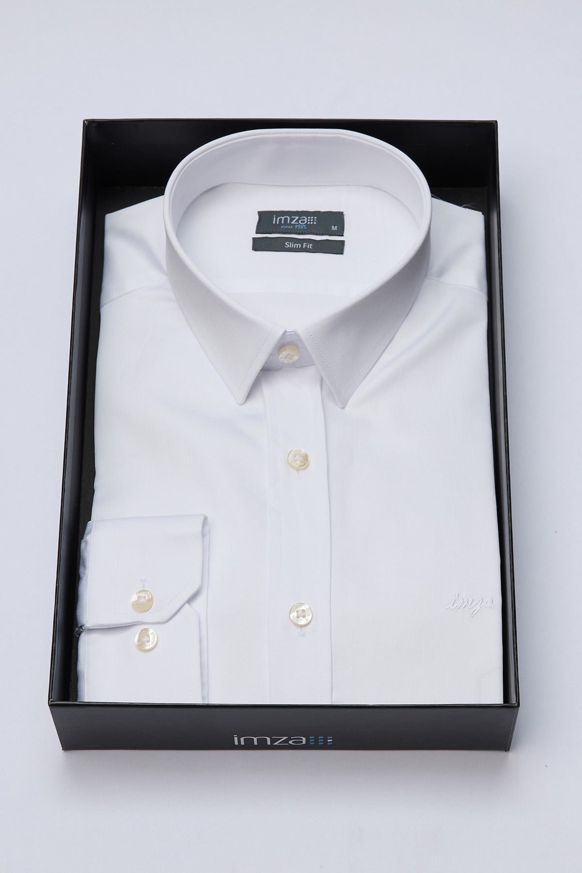 Beyaz Sert Yaka Cepsiz Slim Fit Classic Pamuklu Gömlek 1004255324