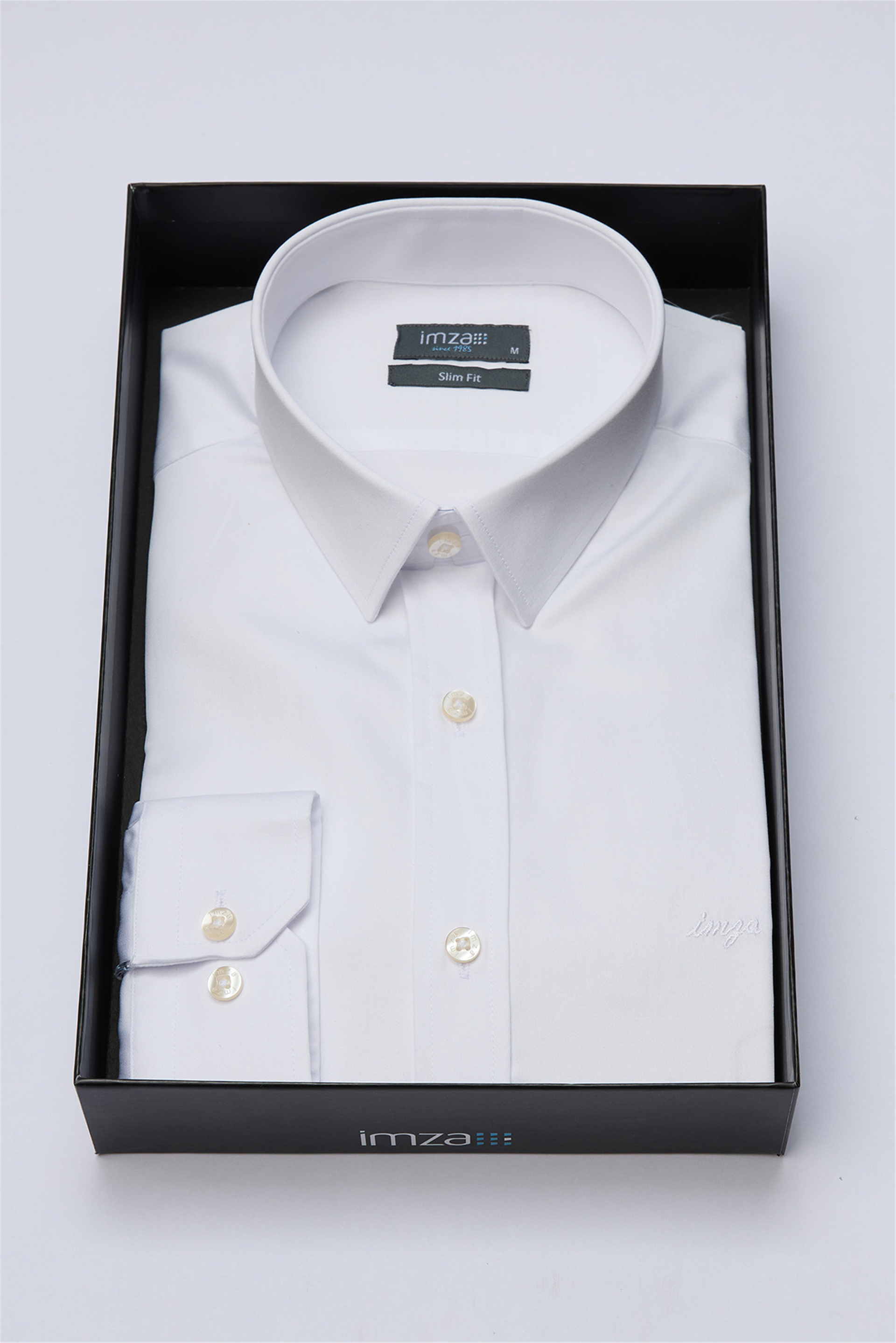 Beyaz Sert Yaka Uzun Kol Cepsiz Slim Fit %100 Pamuk Gömlek 1004260324