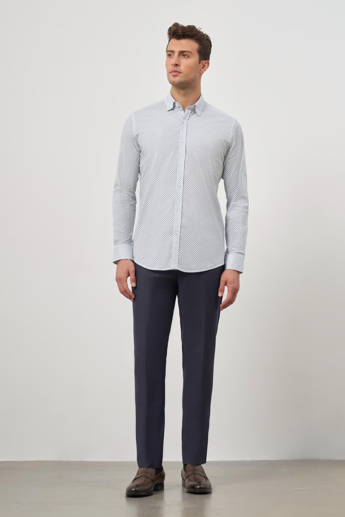 Beyaz Uzun Kol Perfectto Alttan Biritli Yaka Cepsiz Pamuklu Classic Slim Fit Gömlek 1004240259
