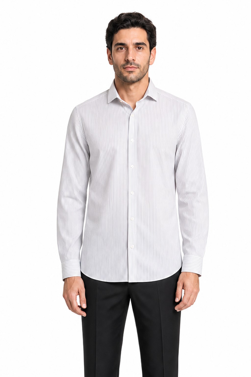 Beyaz Yarım İtalyan Yaka Uzun Kol Cepsiz Slim Fit Cls Gömlek 1004255174