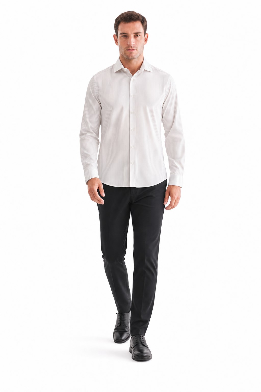 Beyaz Yarım İtalyan Yaka Uzun Kol Cepsiz Slim Fit Cls Gömlek 1004255174