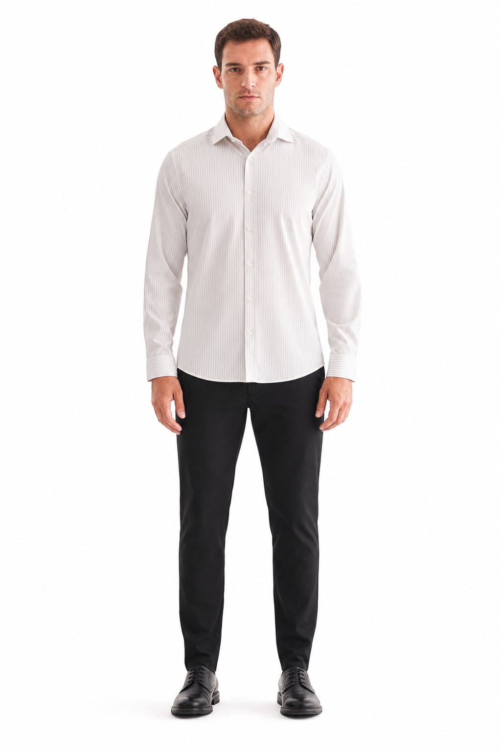 Beyaz Yarım İtalyan Yaka Uzun Kol Cepsiz Slim Fit Cls Gömlek 1004255174