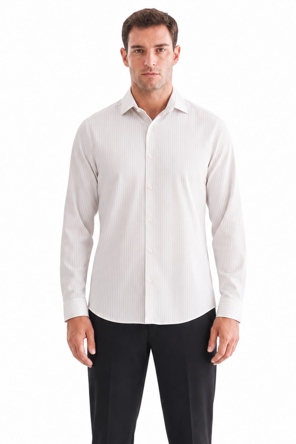 Beyaz Yarım İtalyan Yaka Uzun Kol Cepsiz Slim Fit Cls Gömlek 1004255174