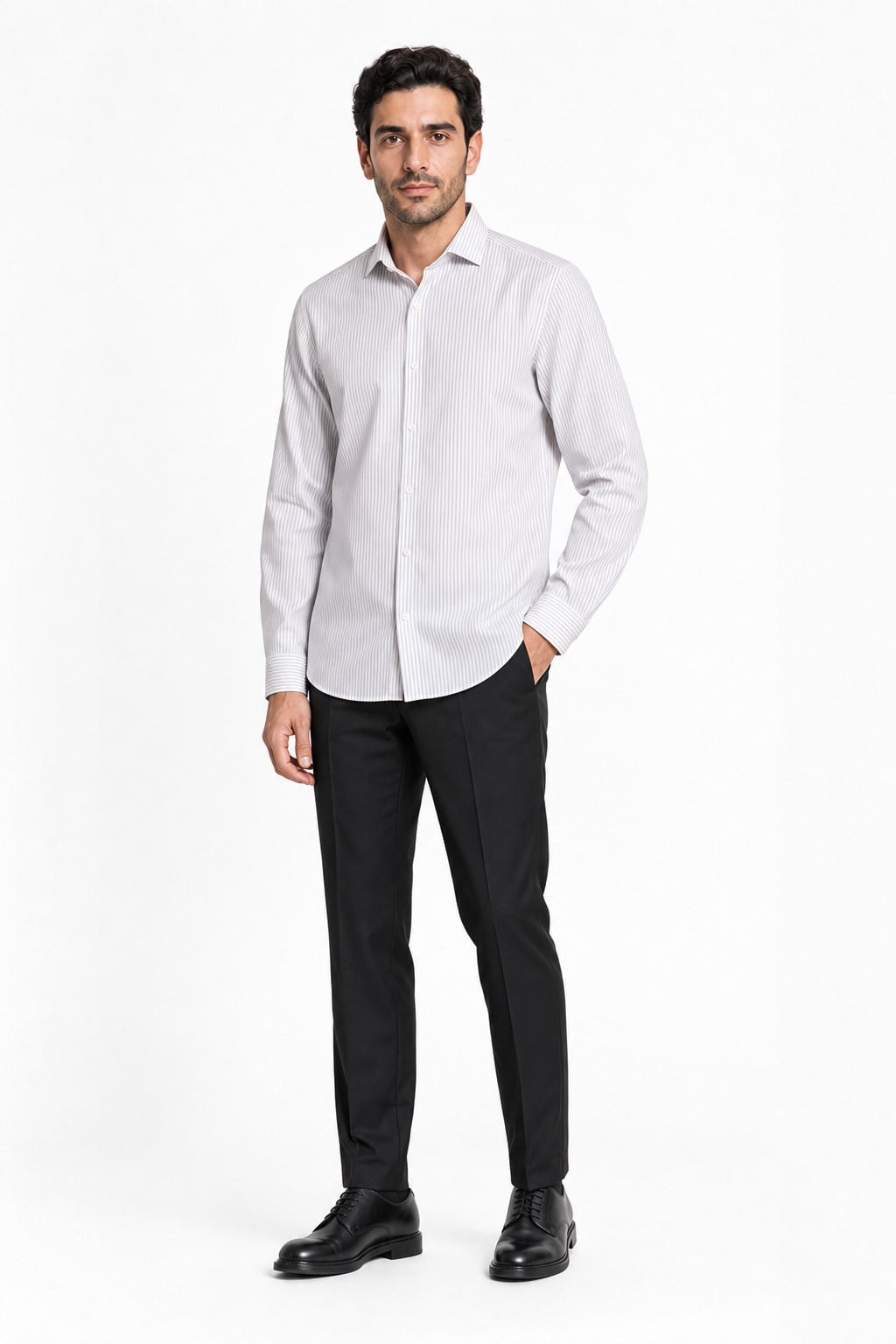 Beyaz Yarım İtalyan Yaka Uzun Kol Cepsiz Slim Fit Cls Gömlek 1004255174