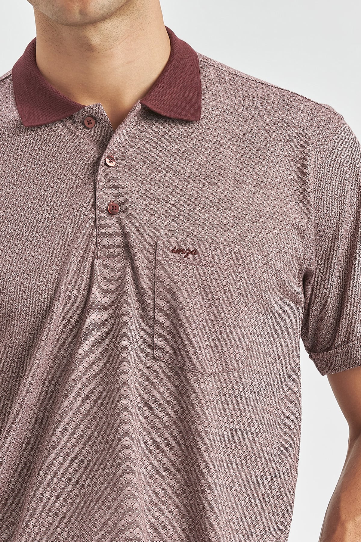 Bordo Kısa Kol Kendinden Desenli Jakarlı Polo Yaka Classic Comfort Fit Tişört 1011240190