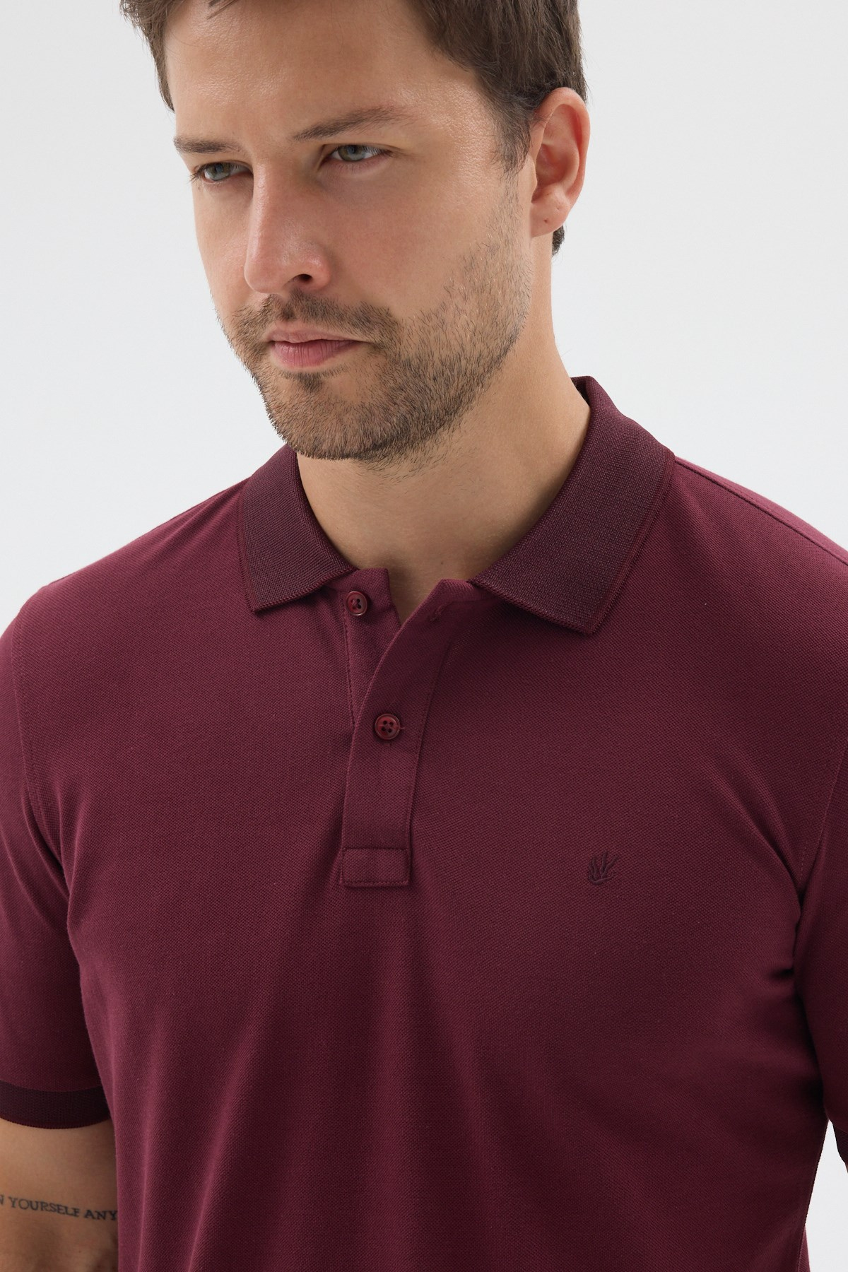 Bordo Polo Yaka Pike Kısa Kol Slim Fit %100 Pamuk Tişört 1011260171