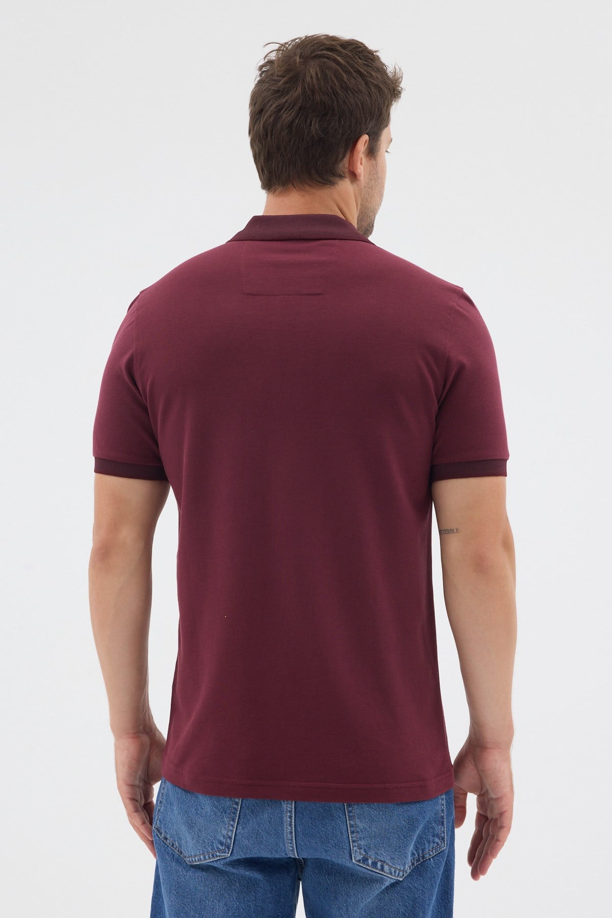 Bordo Polo Yaka Pike Kısa Kol Slim Fit %100 Pamuk Tişört 1011260171