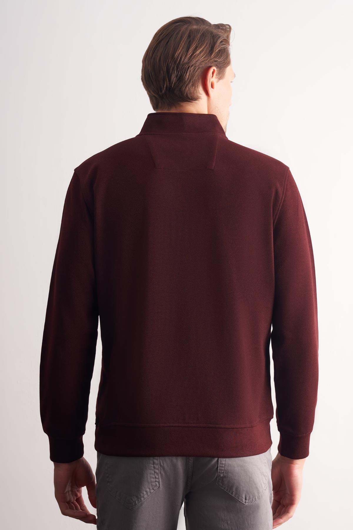 Uzun Kol Dik Yaka Düz Pamuklu Comfort Fit Sweatshirt 1013255151