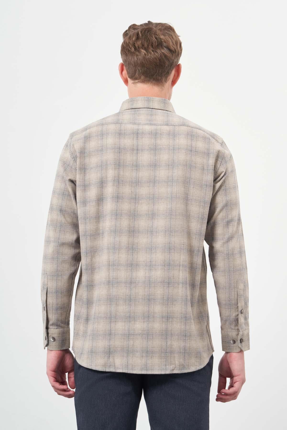 Camel Uzun Kol Ekose Desen Gabardin Cepsiz Pamuklu Classic Comfort Fit Gömlek 1004245165
