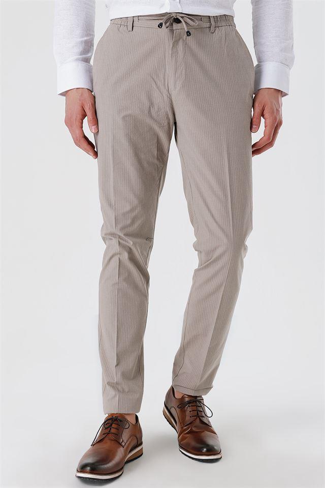 Bej Yan Cep Düz Paça Casual Slim Fit Pamuklu Jogger Pantolon 1003230159