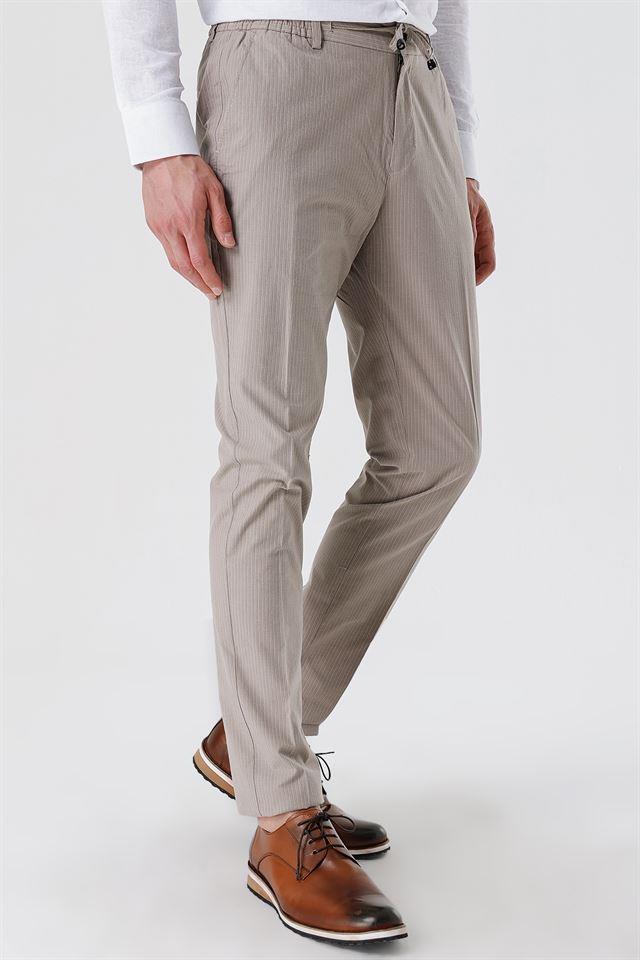 Bej Yan Cep Düz Paça Casual Slim Fit Pamuklu Jogger Pantolon 1003230159