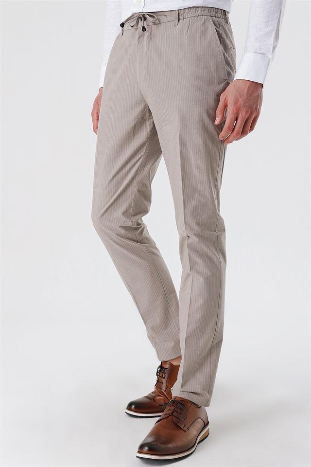 Bej Yan Cep Düz Paça Casual Slim Fit Pamuklu Jogger Pantolon 1003230159