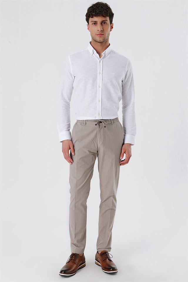 Bej Yan Cep Düz Paça Casual Slim Fit Pamuklu Jogger Pantolon 1003230159