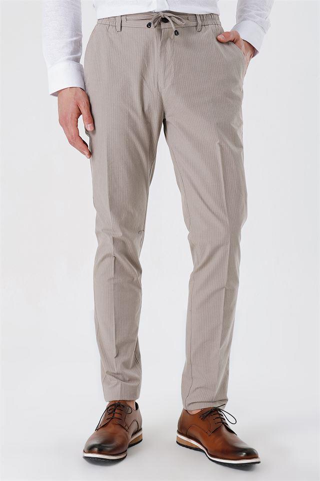Bej Yan Cep Düz Paça Casual Slim Fit Pamuklu Jogger Pantolon 1003230159