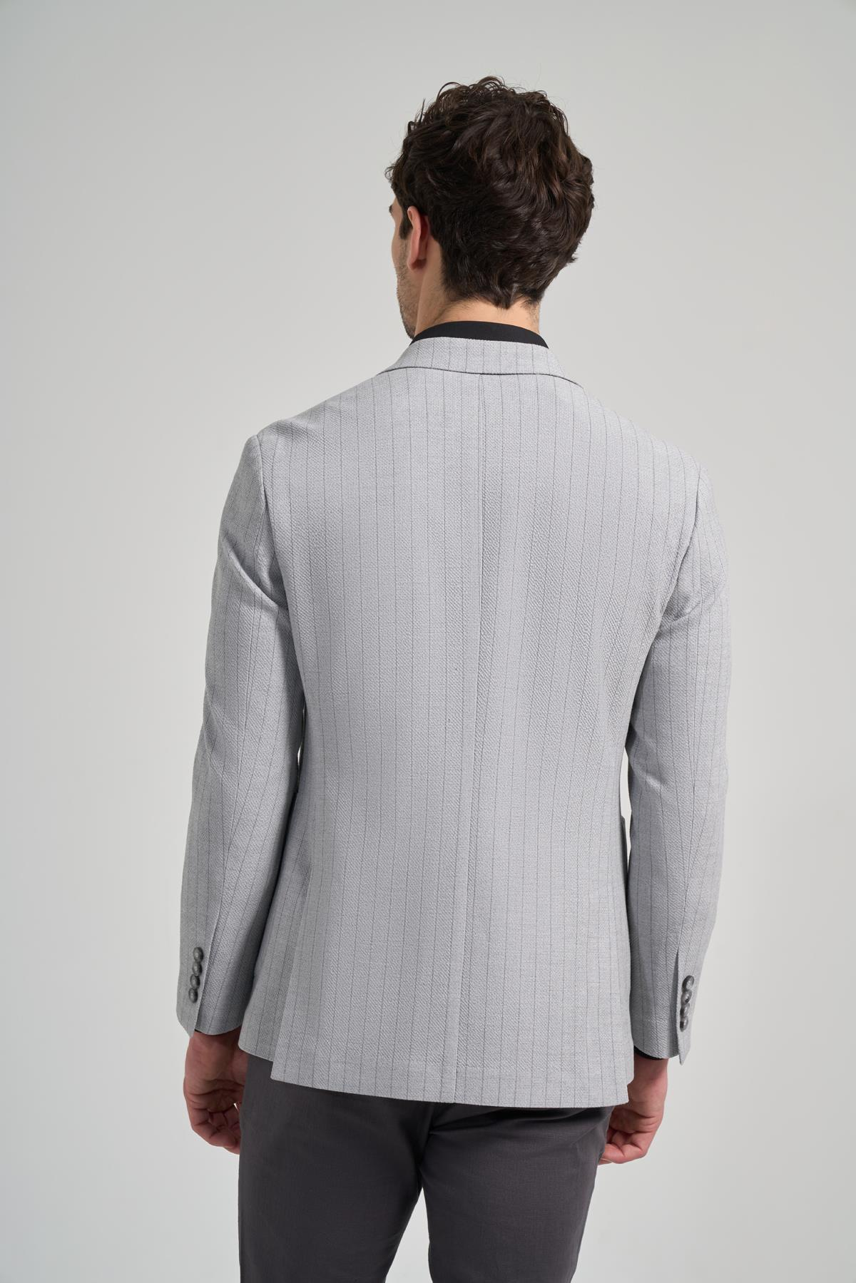 Çizgili Desen Gofreli Mono Yaka Malzemesiz Esnek 6 Drop Slim Fit Ceket 1002250122