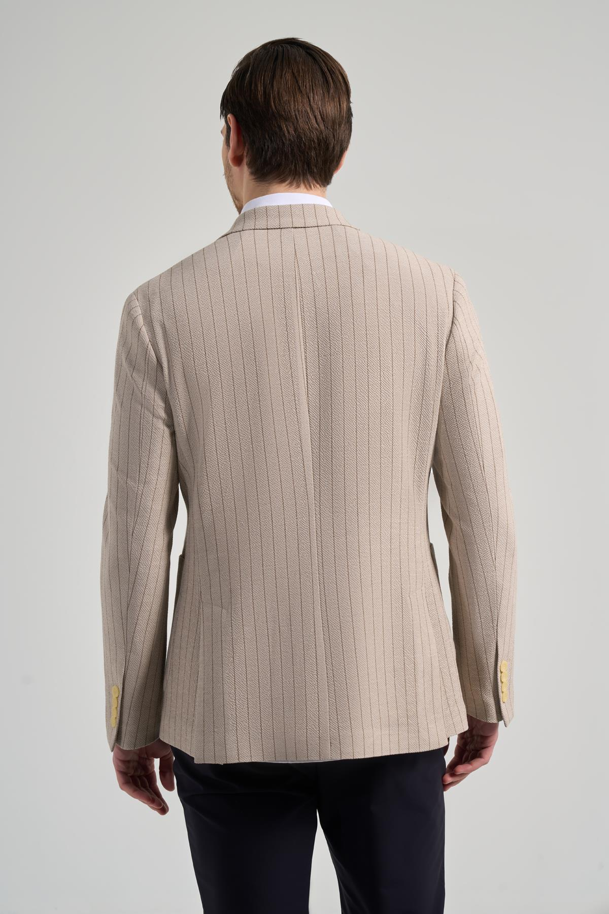 Çizgili Desen Gofreli Mono Yaka Malzemesiz Esnek 6 Drop Slim Fit Ceket 1002250122