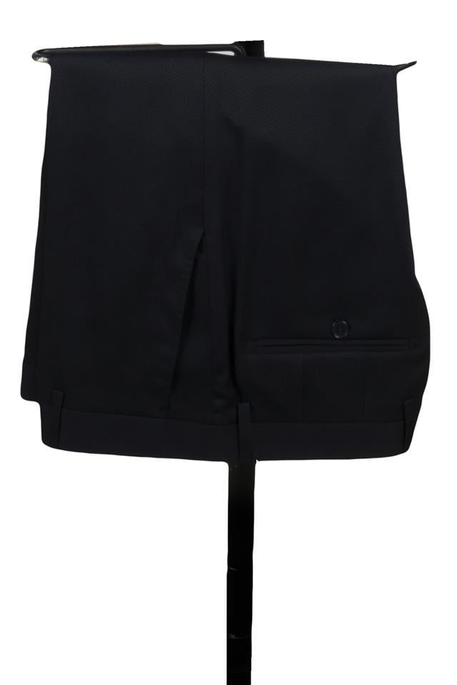 Lacivert Armürlü Mono Yaka Astarlı Yelekli 6 Drop Slim Fit Smokin Damatlık 1001220202