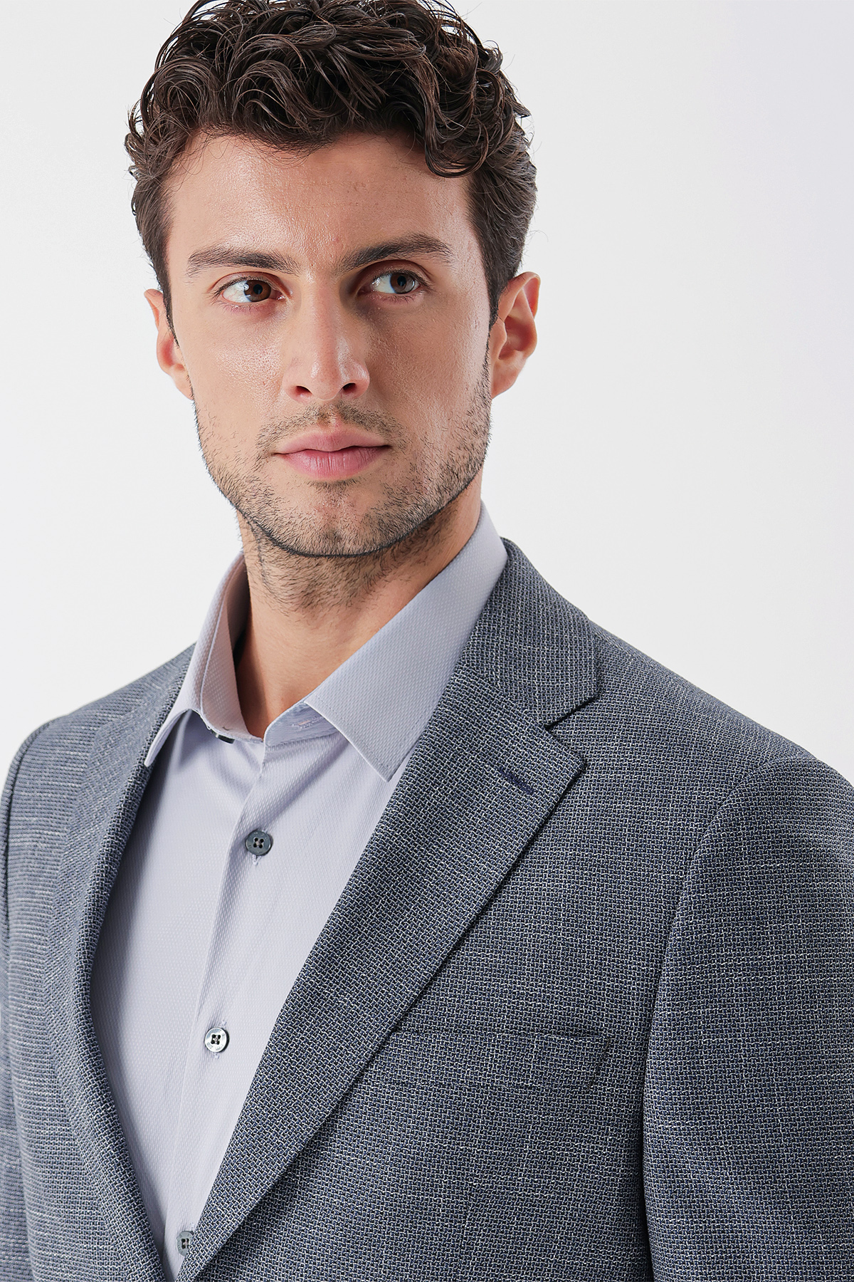 Lacivert Armürlü Mono Yaka Çift Yırtmaç 6 Drop Slim Fit Klasik Ceket 1002235133