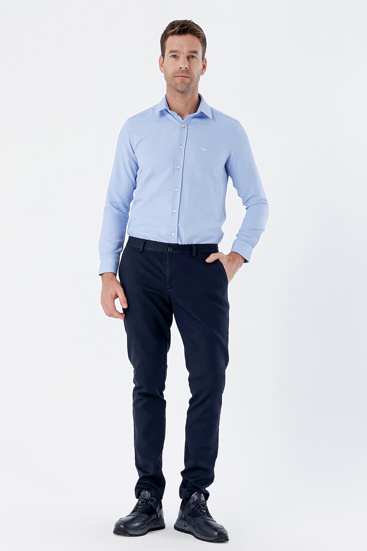 Lacivert Pamuklu Yandan Cepli Casual Slim Fit Chino Pantolon 1003235120