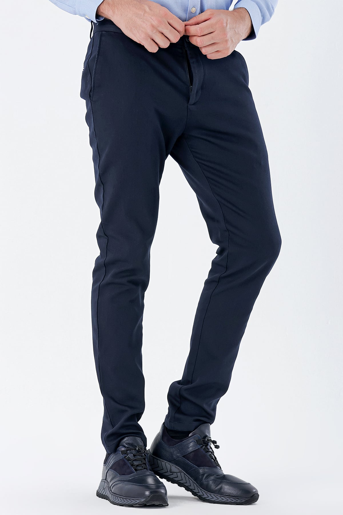 Lacivert Pamuklu Yandan Cepli Casual Slim Fit Chino Pantolon 1003235120