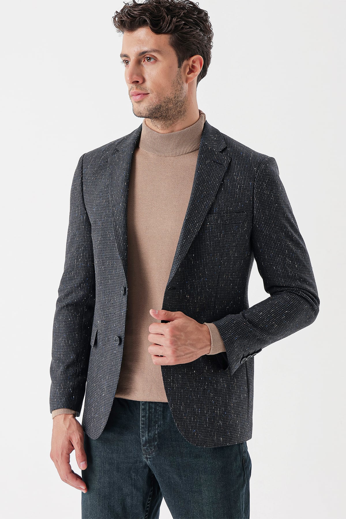 Füme Mono Yaka Astarlı Çift Yırtmaç 6 Drop Slim Fit Klasik Ceket 1002235132