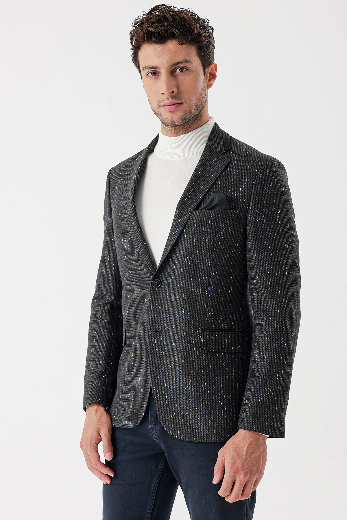 Yeşil Mono Yaka Astarlı Çift Yırtmaç 6 Drop Slim Fit Klasik Ceket 1002235132