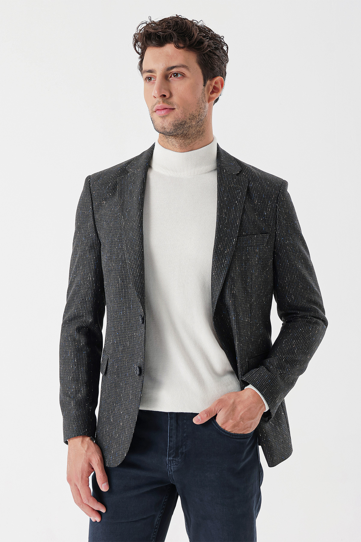 Yeşil Mono Yaka Astarlı Çift Yırtmaç 6 Drop Slim Fit Klasik Ceket 1002235132