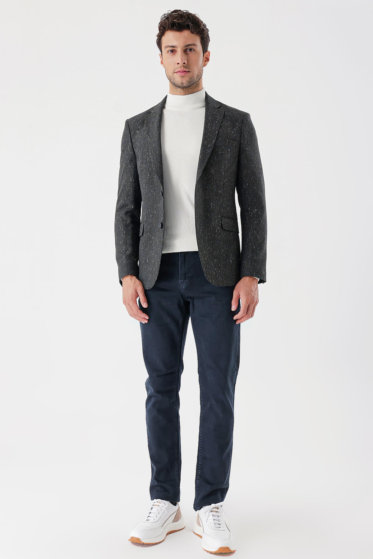 Yeşil Mono Yaka Astarlı Çift Yırtmaç 6 Drop Slim Fit Klasik Ceket 1002235132
