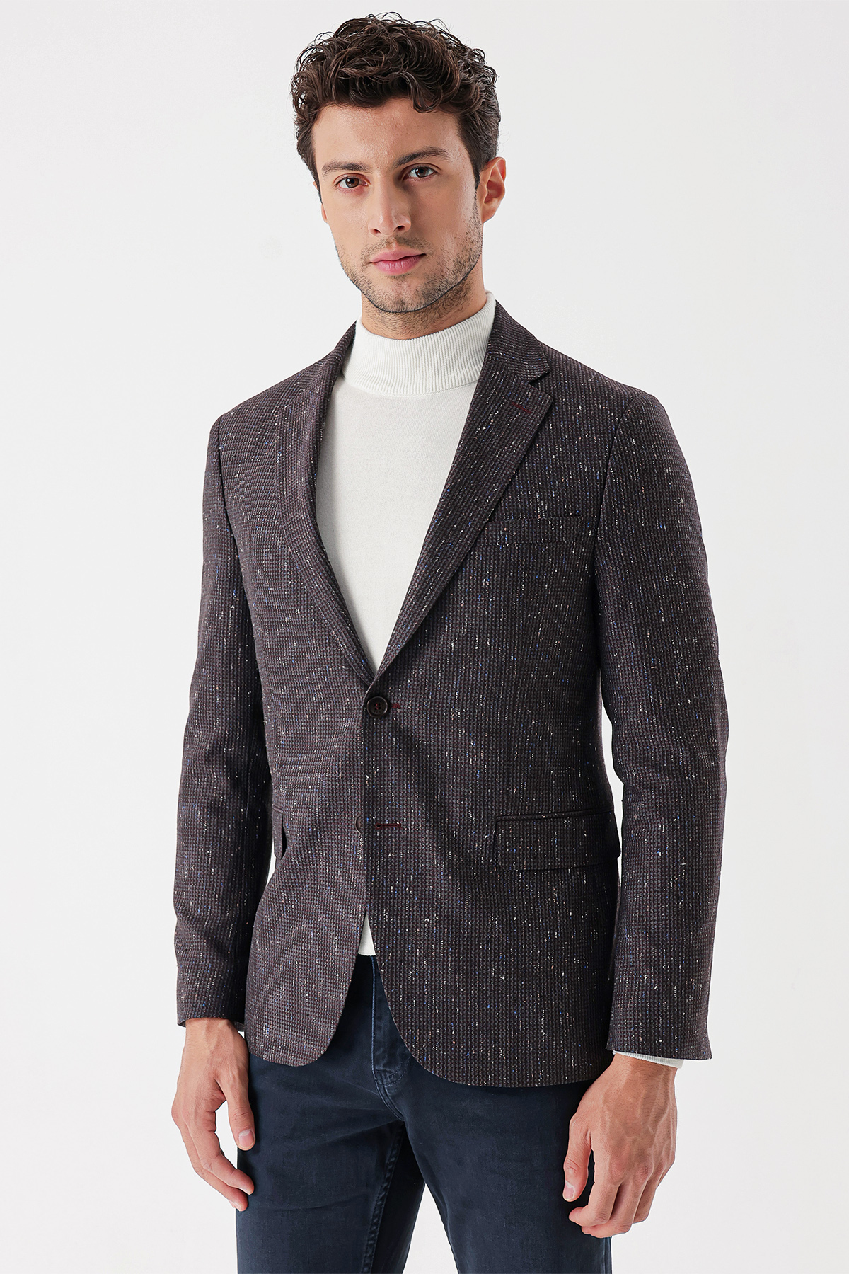 Bordo Mono Yaka Astarlı Çift Yırtmaç 6 Drop Slim Fit Klasik Ceket 1002235132