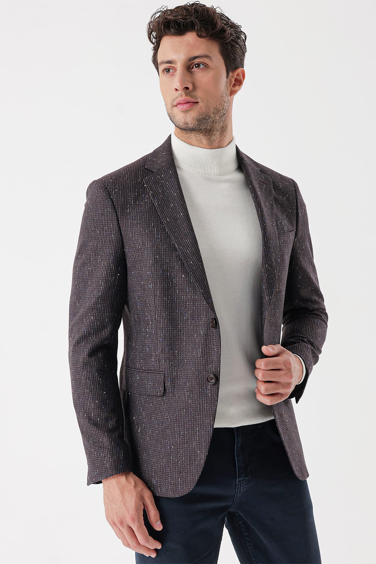 Bordo Mono Yaka Astarlı Çift Yırtmaç 6 Drop Slim Fit Klasik Ceket 1002235132