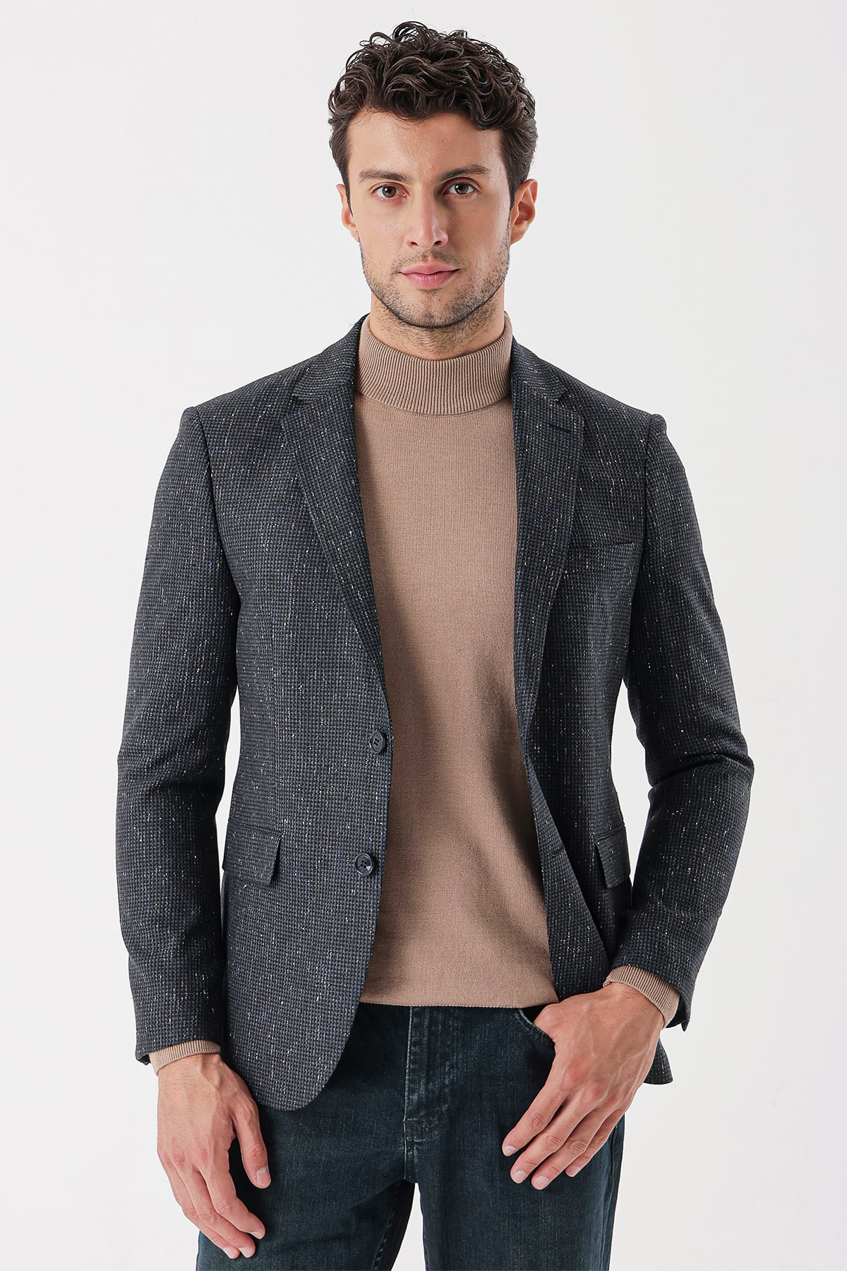 Füme Mono Yaka Astarlı Çift Yırtmaç 6 Drop Slim Fit Klasik Ceket 1002235132
