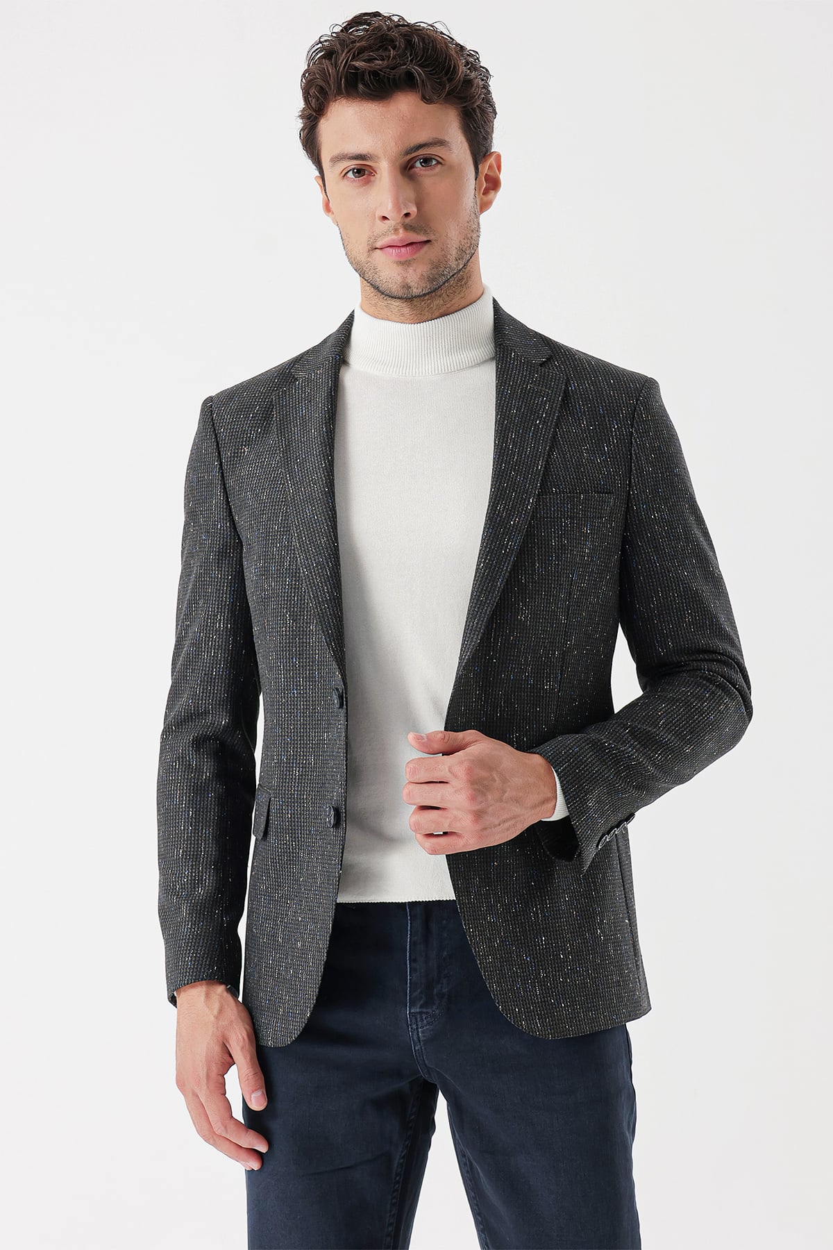 Yeşil Mono Yaka Astarlı Çift Yırtmaç 6 Drop Slim Fit Klasik Ceket 1002235132