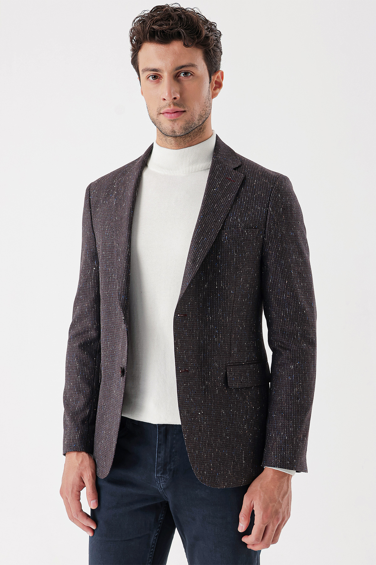 Bordo Mono Yaka Astarlı Çift Yırtmaç 6 Drop Slim Fit Klasik Ceket 1002235132