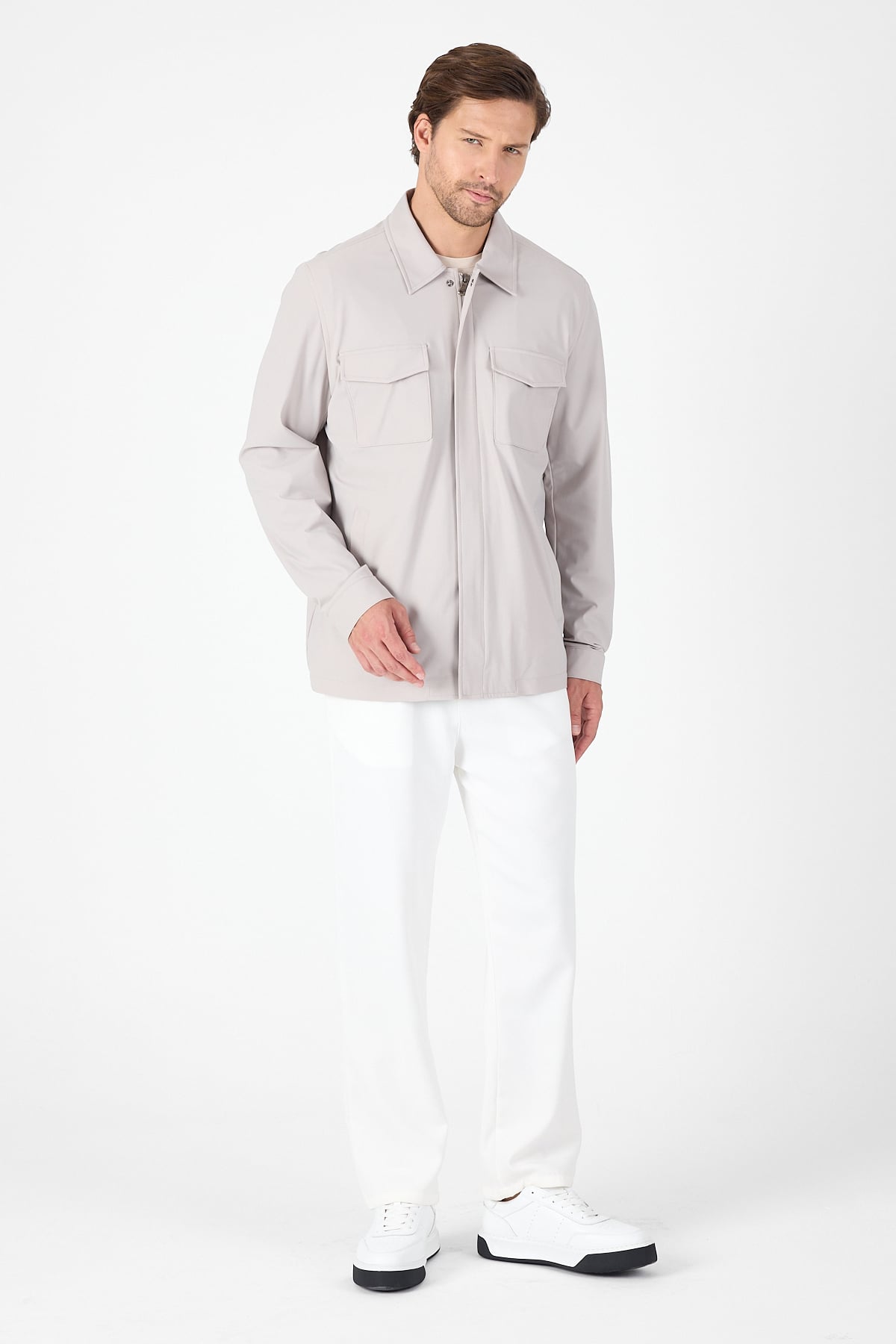 Taş Rengi Gabardin Polo Yaka Tam Astar Esnek Standart Fit Mont 1007250111