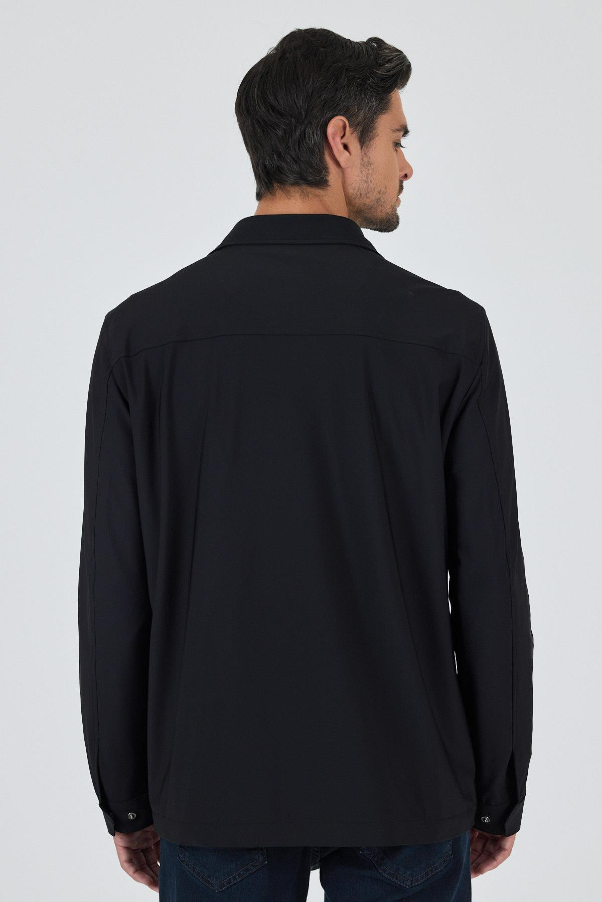 Siyah Gabardin Polo Yaka Tam Astar Esnek Standart Fit Mont 1007250111