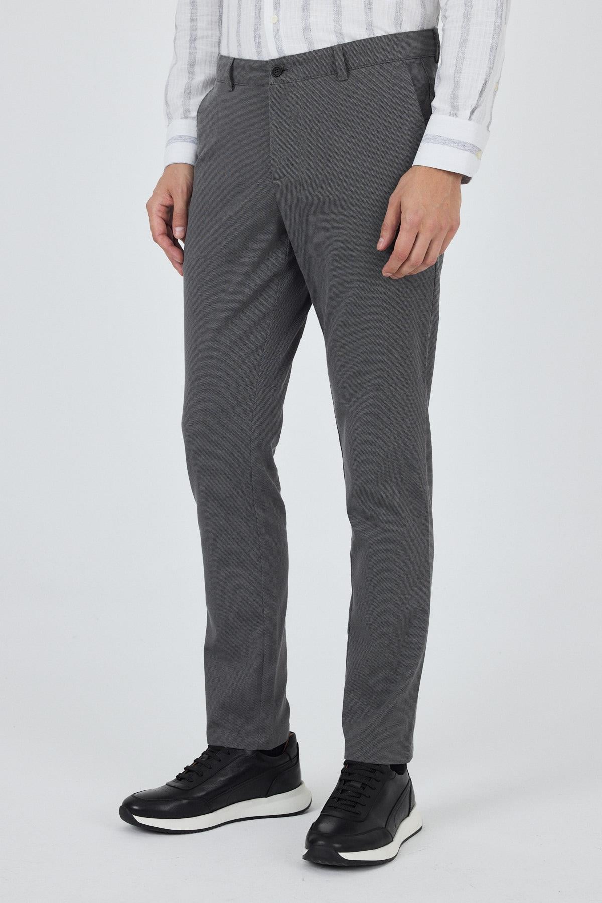 Füme Desenli Armürlü Yan Cep Düz Paça Comfort Fit Pamuklu Casual Chino Pantolon 1003250122