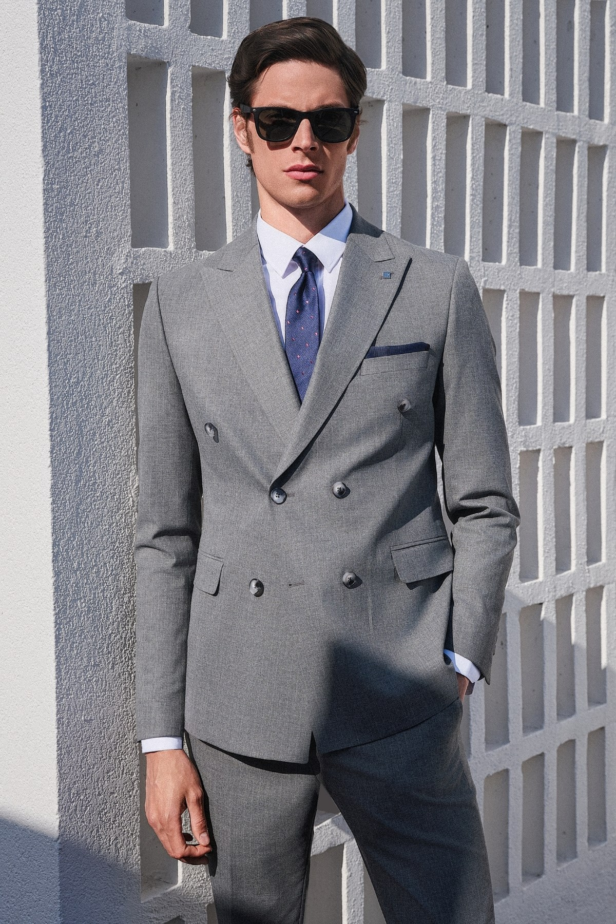 Füme-Gri Kırlangıç Yaka Kruvaze 6 Drop Slim Fit Tam Astar Esnek Takım Elbise 1001260173