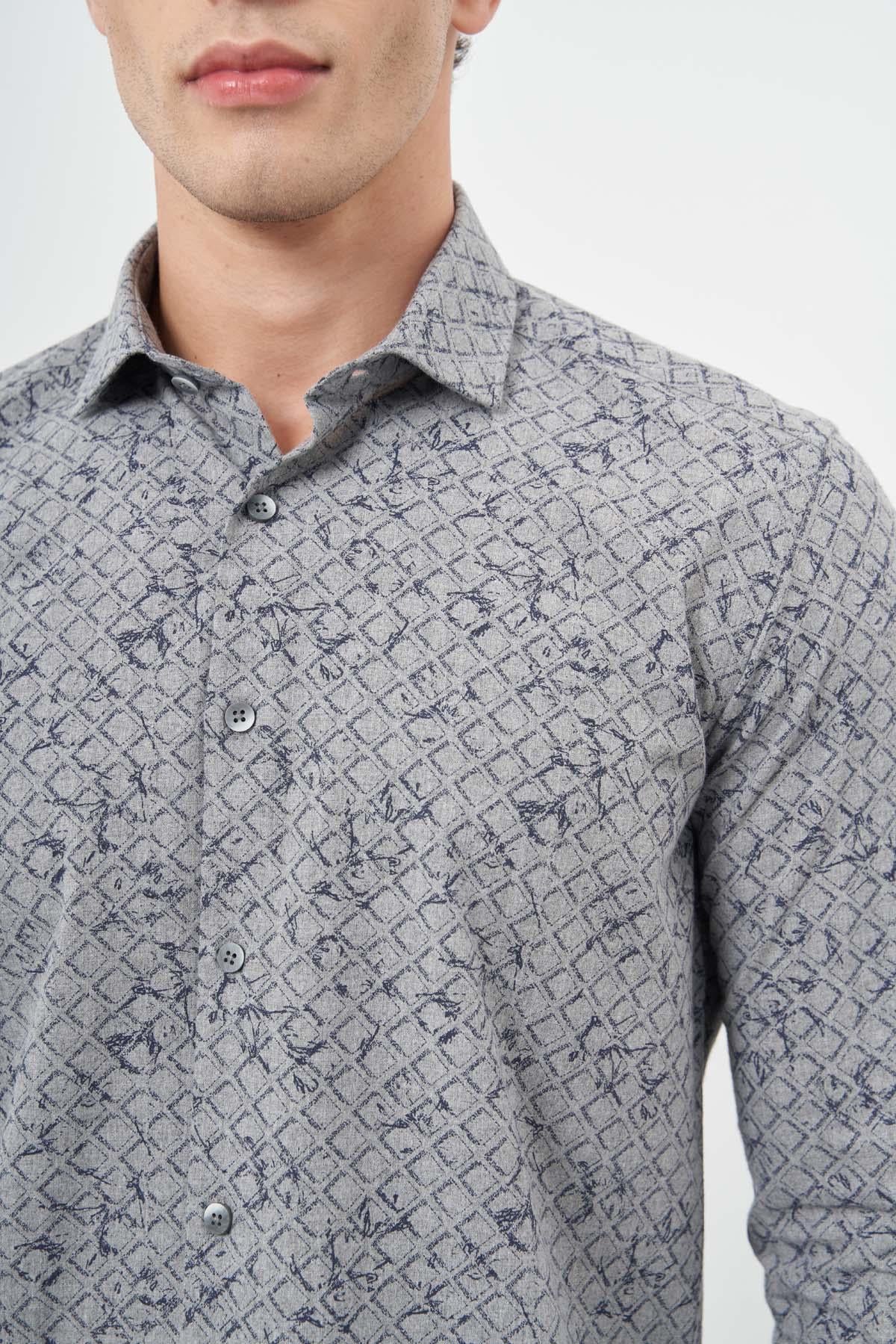 Uzun Kol Yarım İtalyan Yaka Cepsiz Pamuklu Classic Slim Fit Gömlek 1004245222