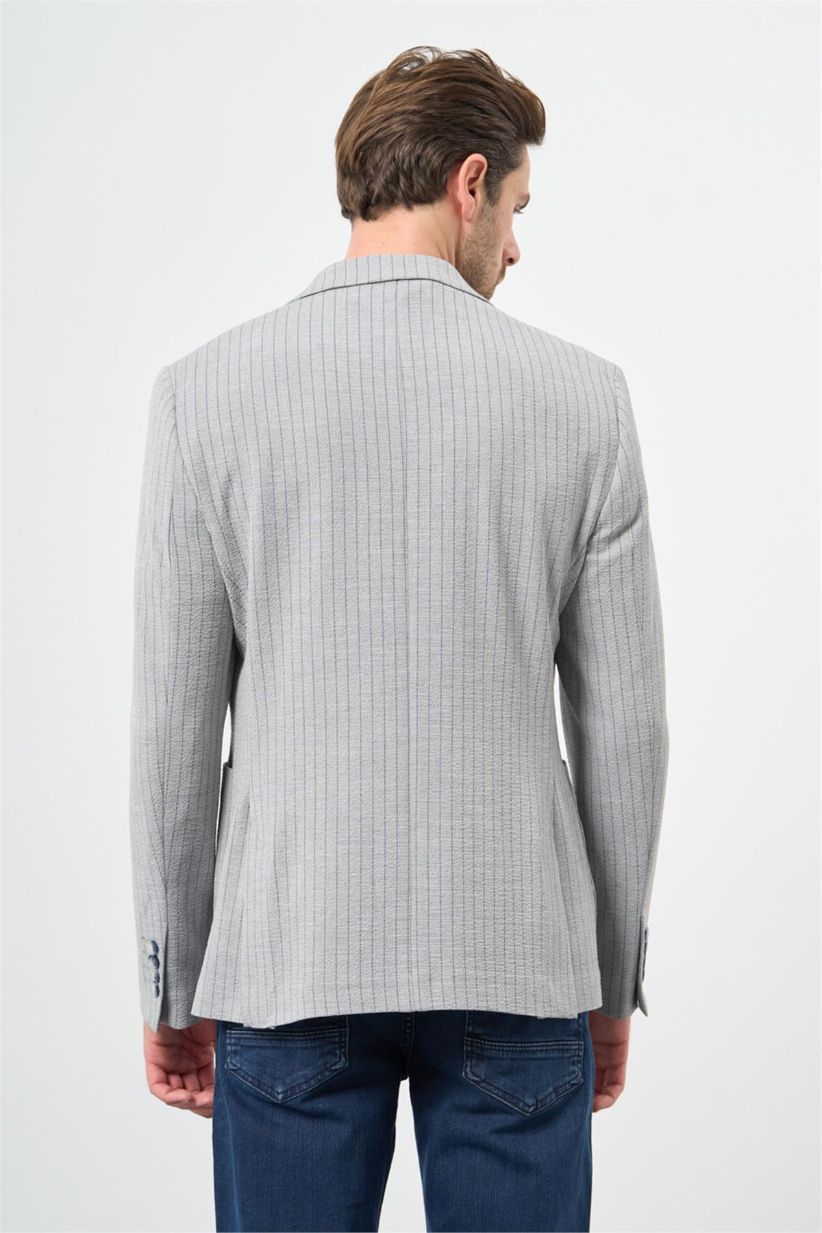 Gofreli Kırlangıç Yaka Likralı 6 Drop Slim Fit Klasik Ceket 1002240111