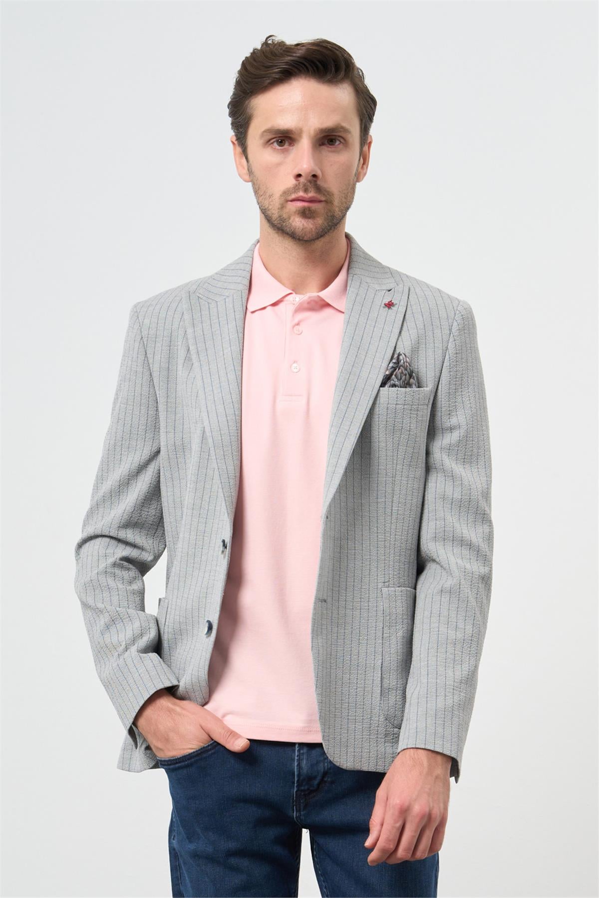 Gofreli Kırlangıç Yaka Likralı 6 Drop Slim Fit Klasik Ceket 1002240111
