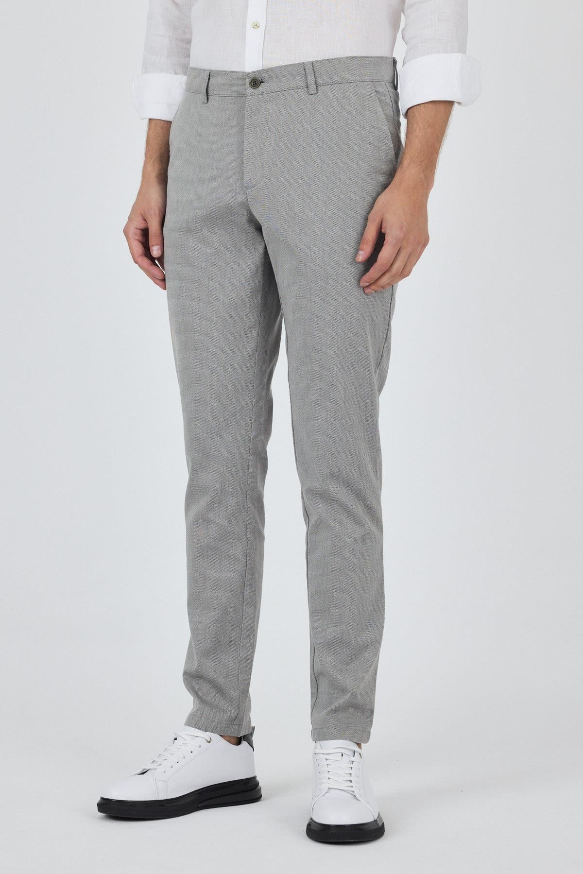 Desenli Armürlü Yan Cep Düz Paça Comfort Fit Pamuklu Casual Chino Pantolon 1003250122