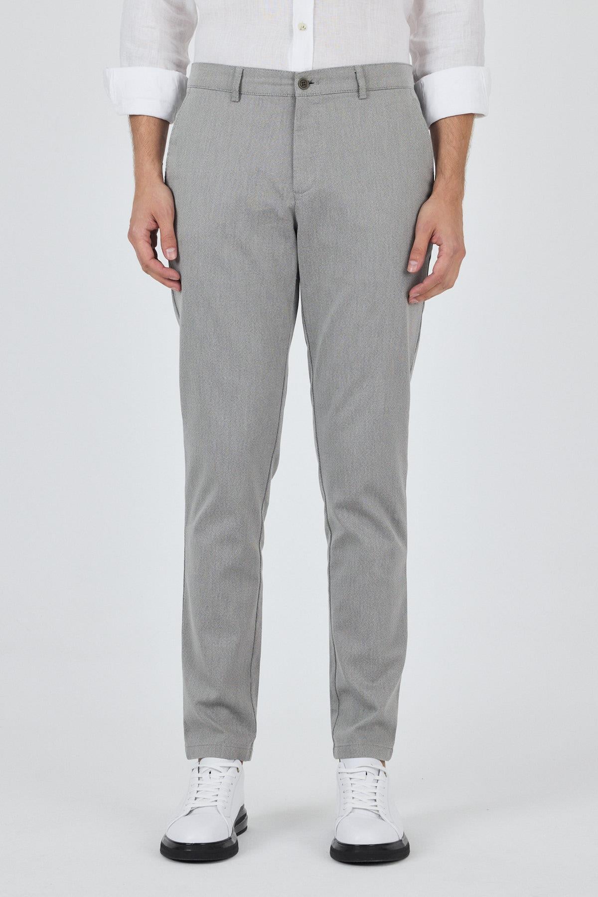 Desenli Armürlü Yan Cep Düz Paça Comfort Fit Pamuklu Casual Chino Pantolon 1003250122