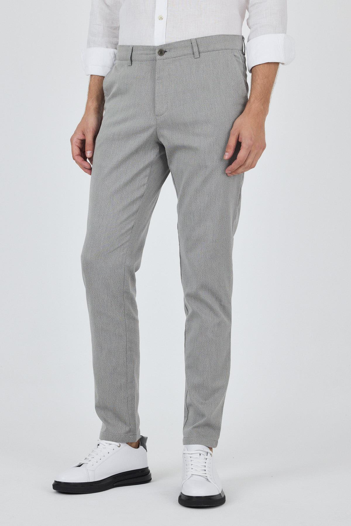 Desenli Armürlü Yan Cep Düz Paça Comfort Fit Pamuklu Casual Chino Pantolon 1003250122