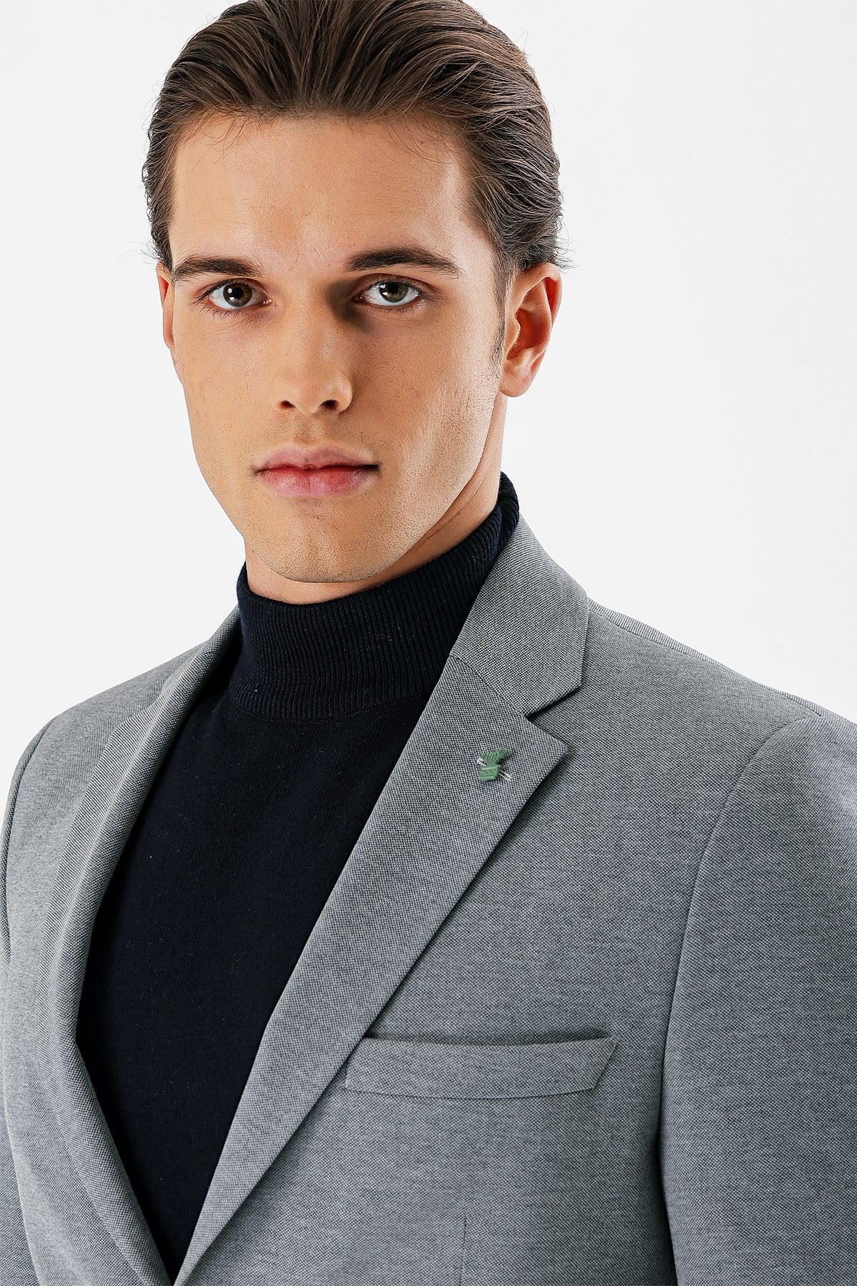 Gri Mono Yaka Çift Yırtmaç Likralı 6 Drop Slim Fit Klasik Ceket 1002240151