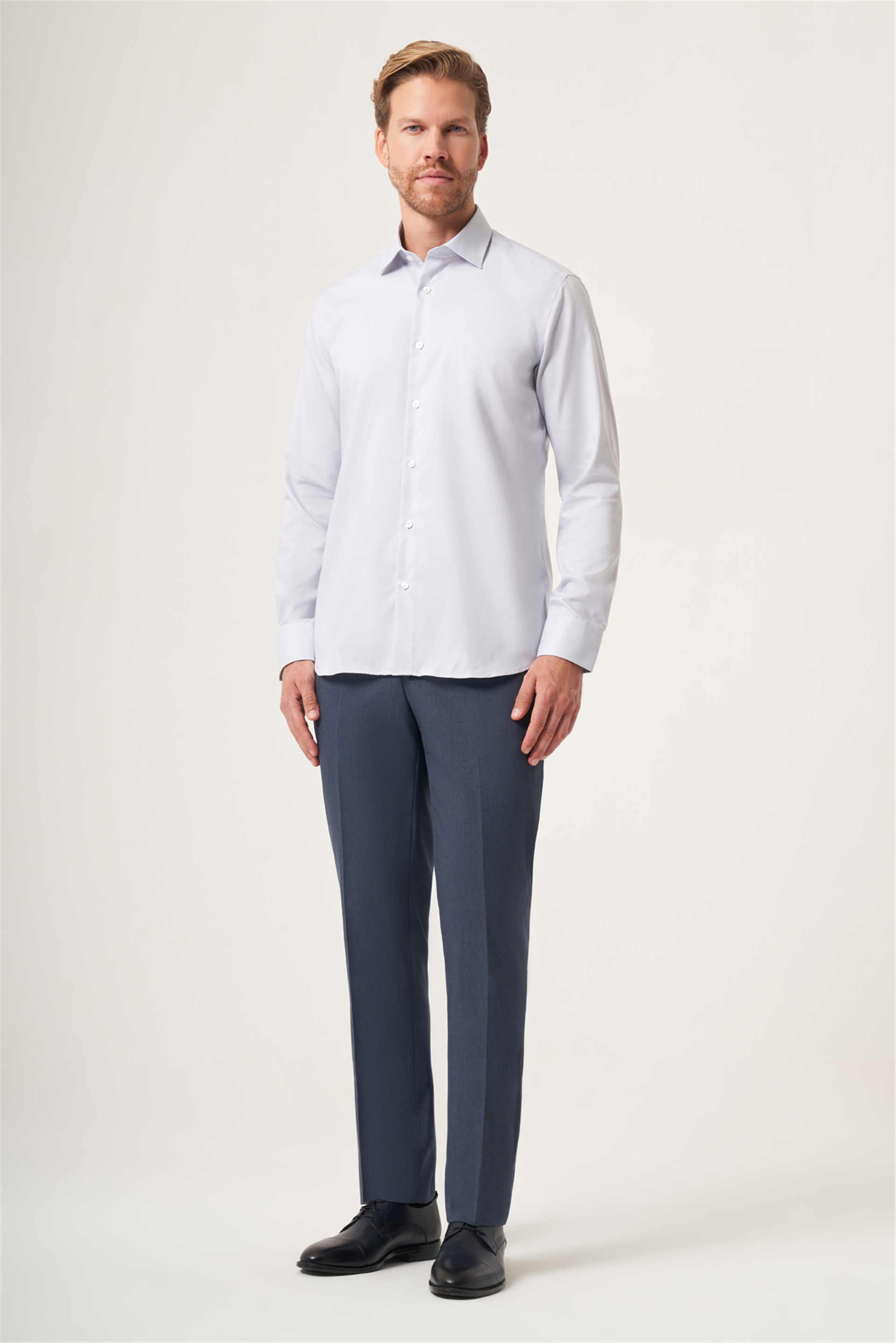 Gri İtalyan Yaka Oxford Slim Fit Kolay Ütü Pamuklu Gömlek 1004265270