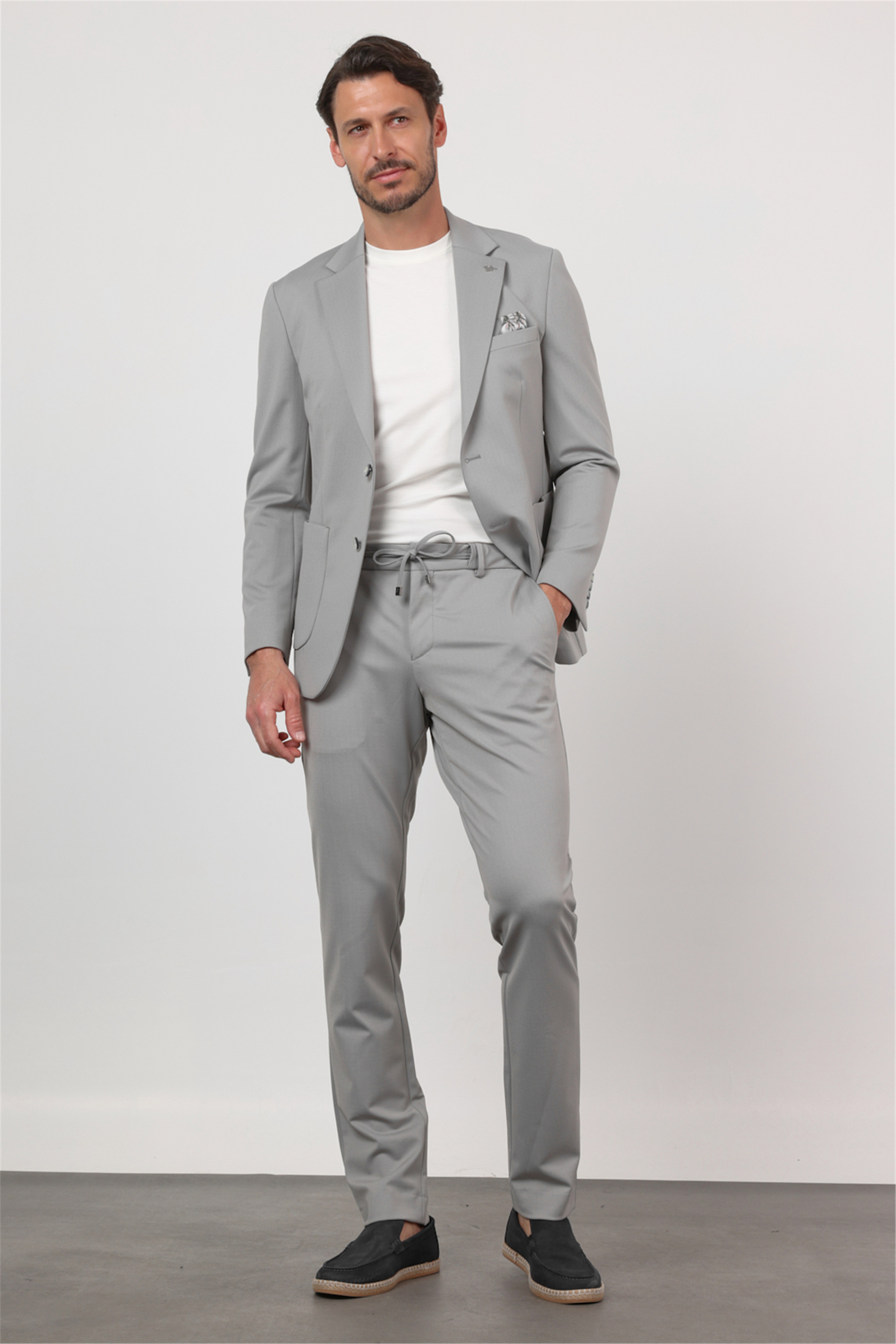 Gri Mono Yaka 6 Drop Slim Fit Astarsız Esnek Takım Elbise 1001260166