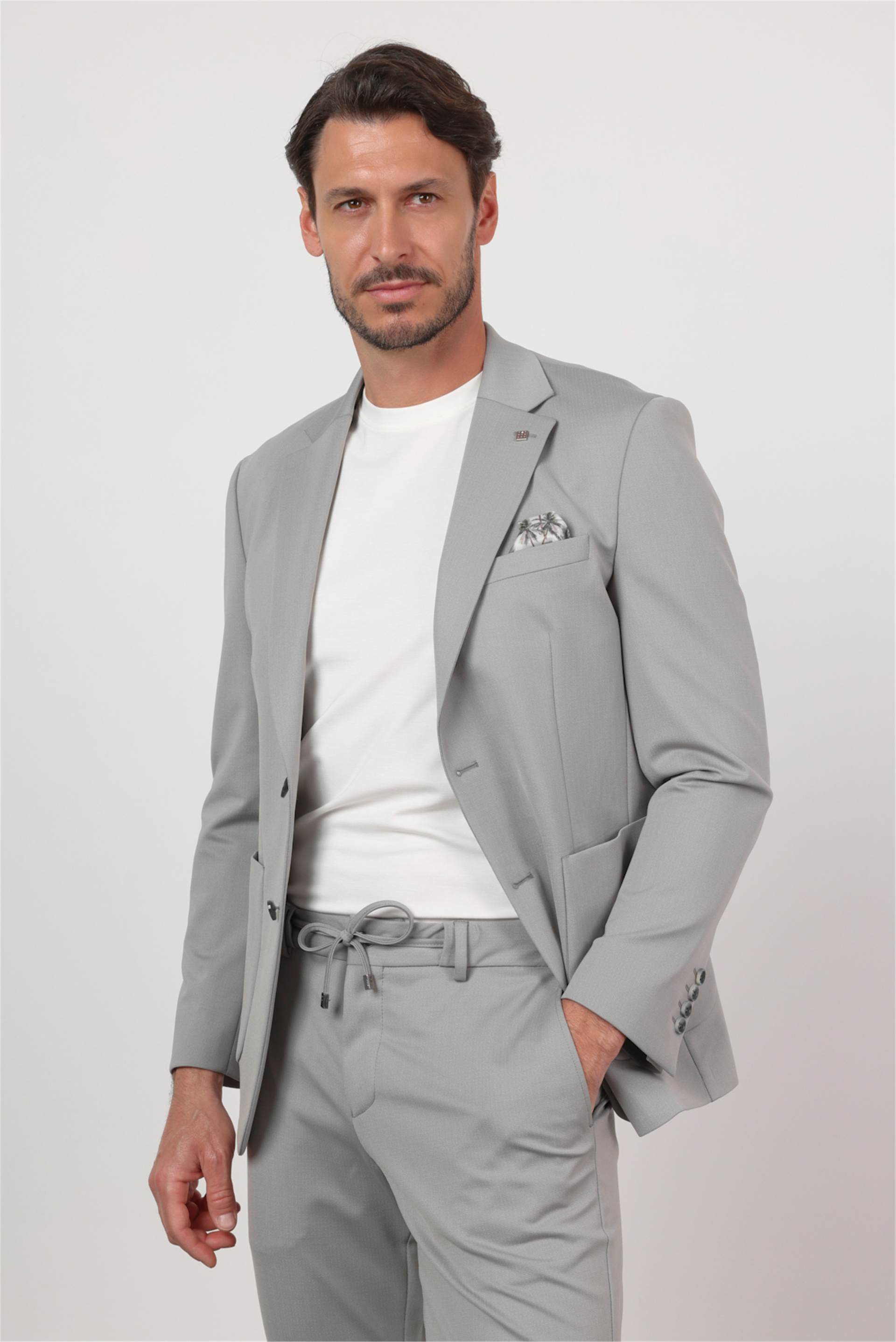 Gri Mono Yaka 6 Drop Slim Fit Astarsız Esnek Takım Elbise 1001260166