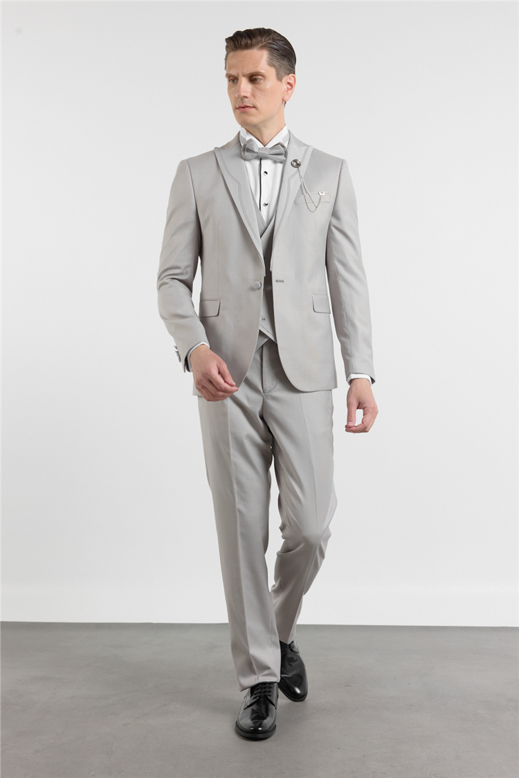 Gri Kılıç Yaka Çift Yırtmaç Esnek 6 Drop Slim Fit Damatlık Takım Elbise 1001250205